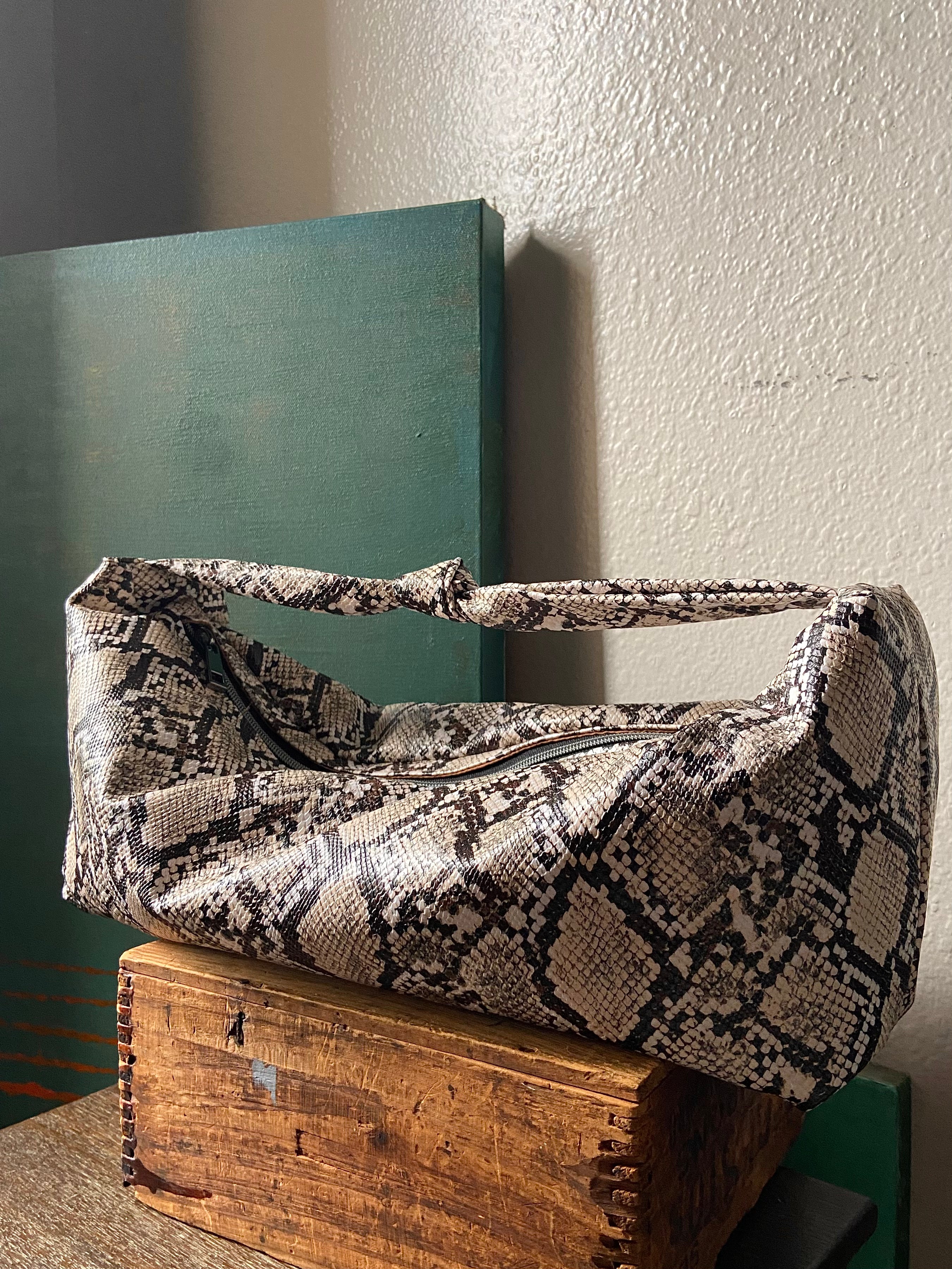 East West Slouchy Shoulder Bag in Python Print Faux Leather