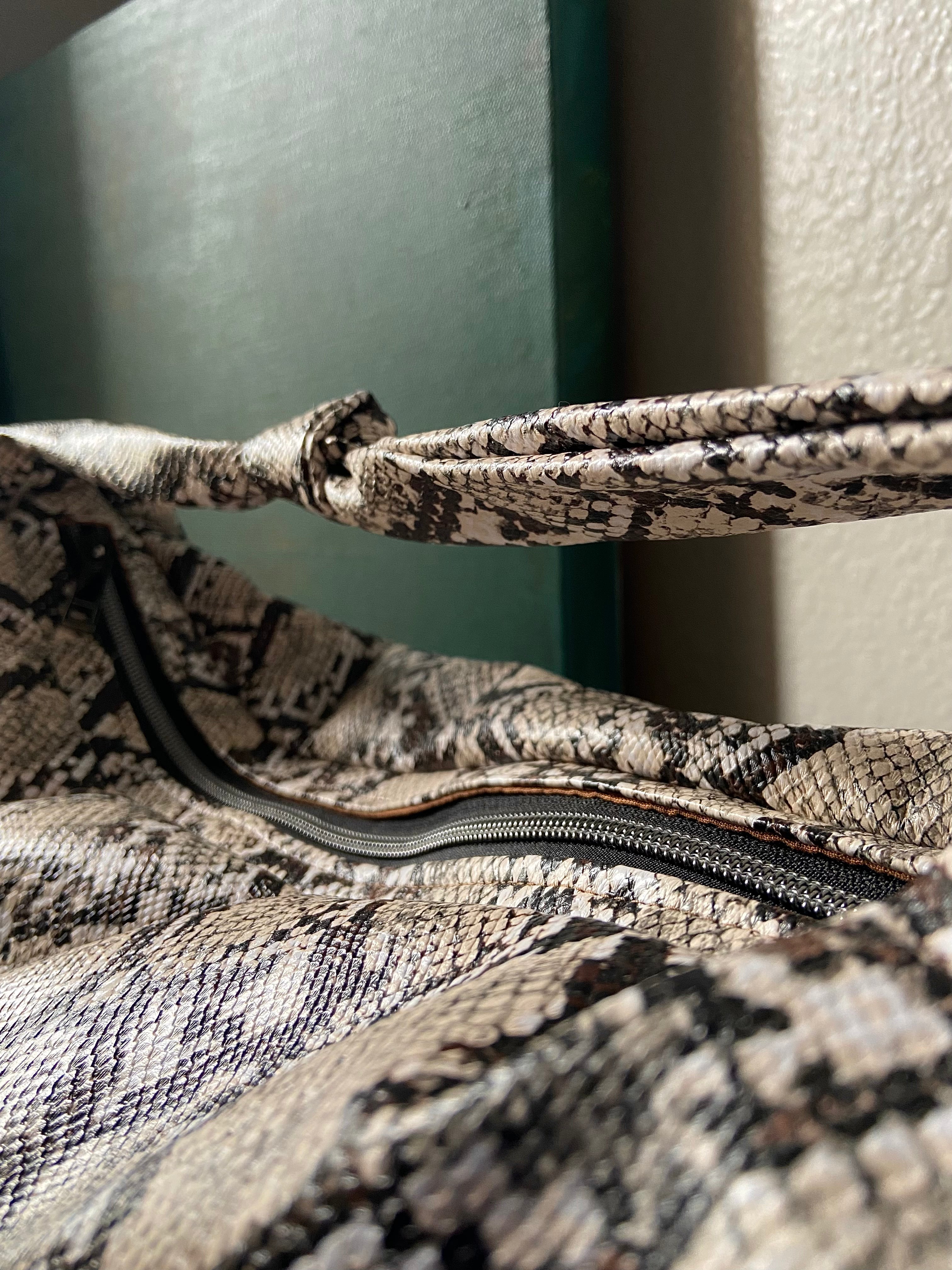 East West Slouchy Shoulder Bag in Python Print Faux Leather
