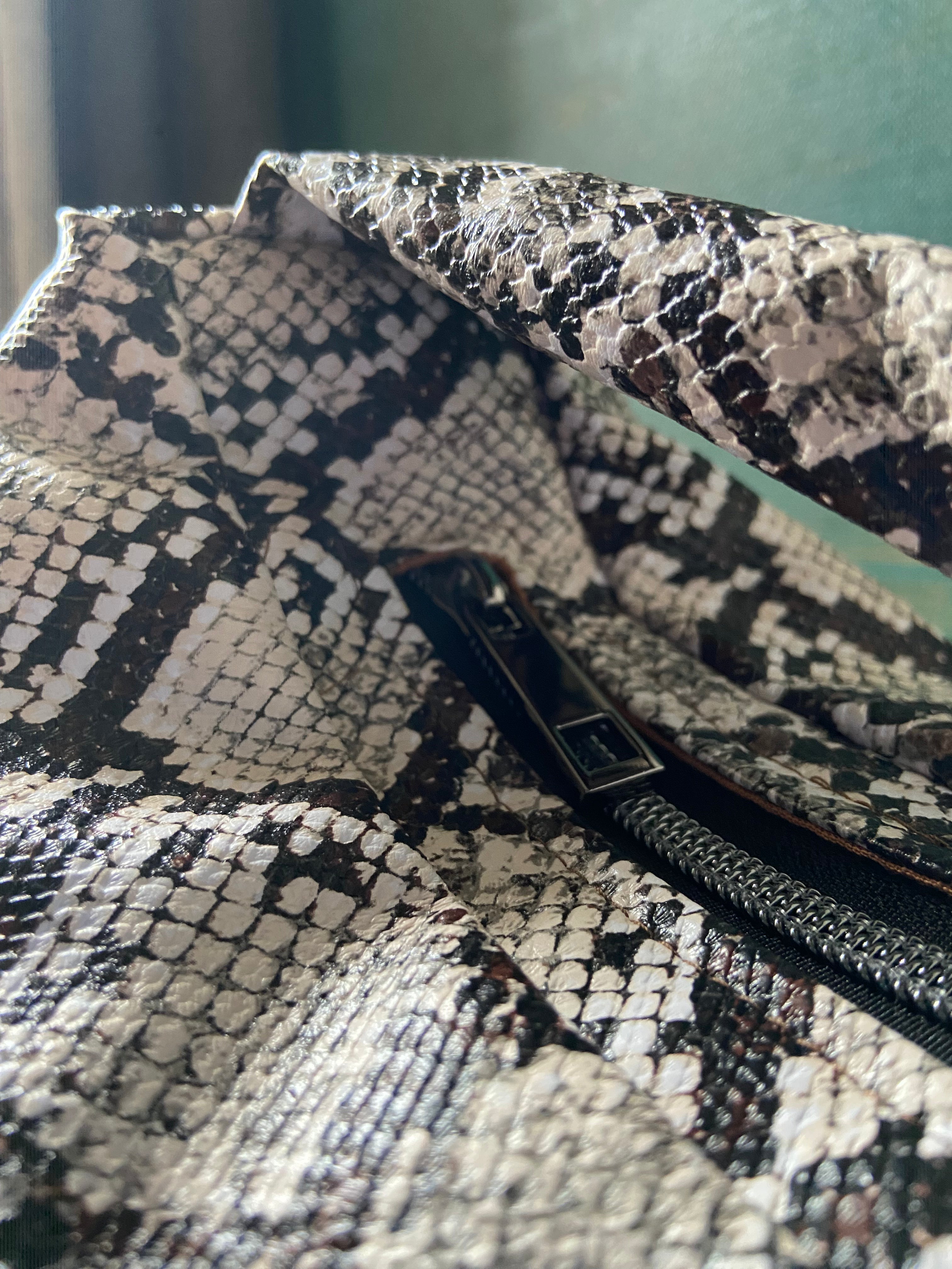 East West Slouchy Shoulder Bag in Python Print Faux Leather