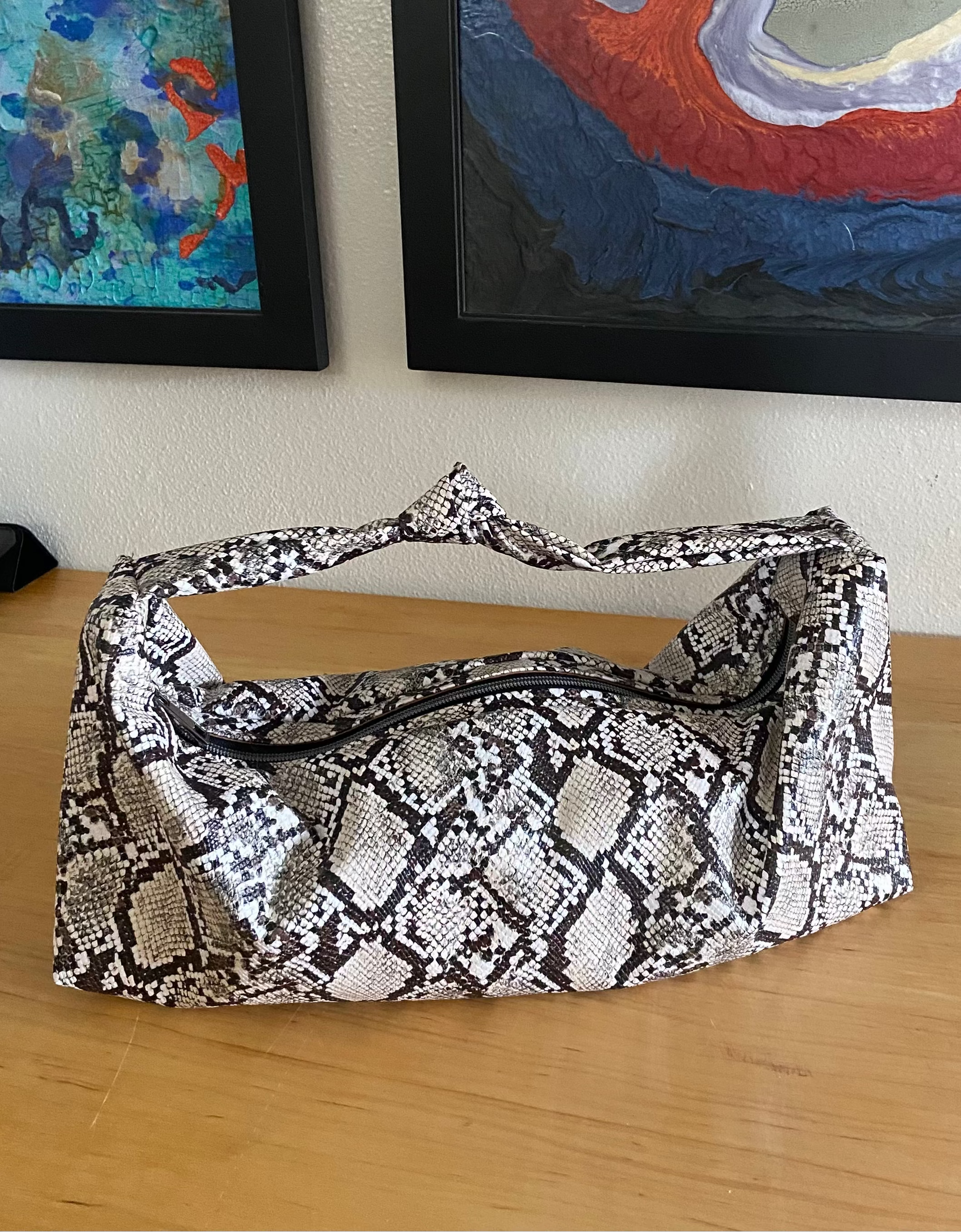 East West Python Print Faux Leather Slouchy Bag