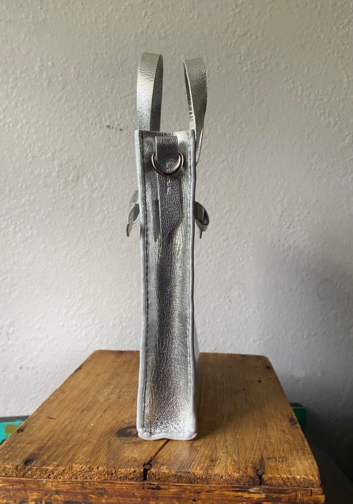 Mini Tie Tote in Metallic Silver