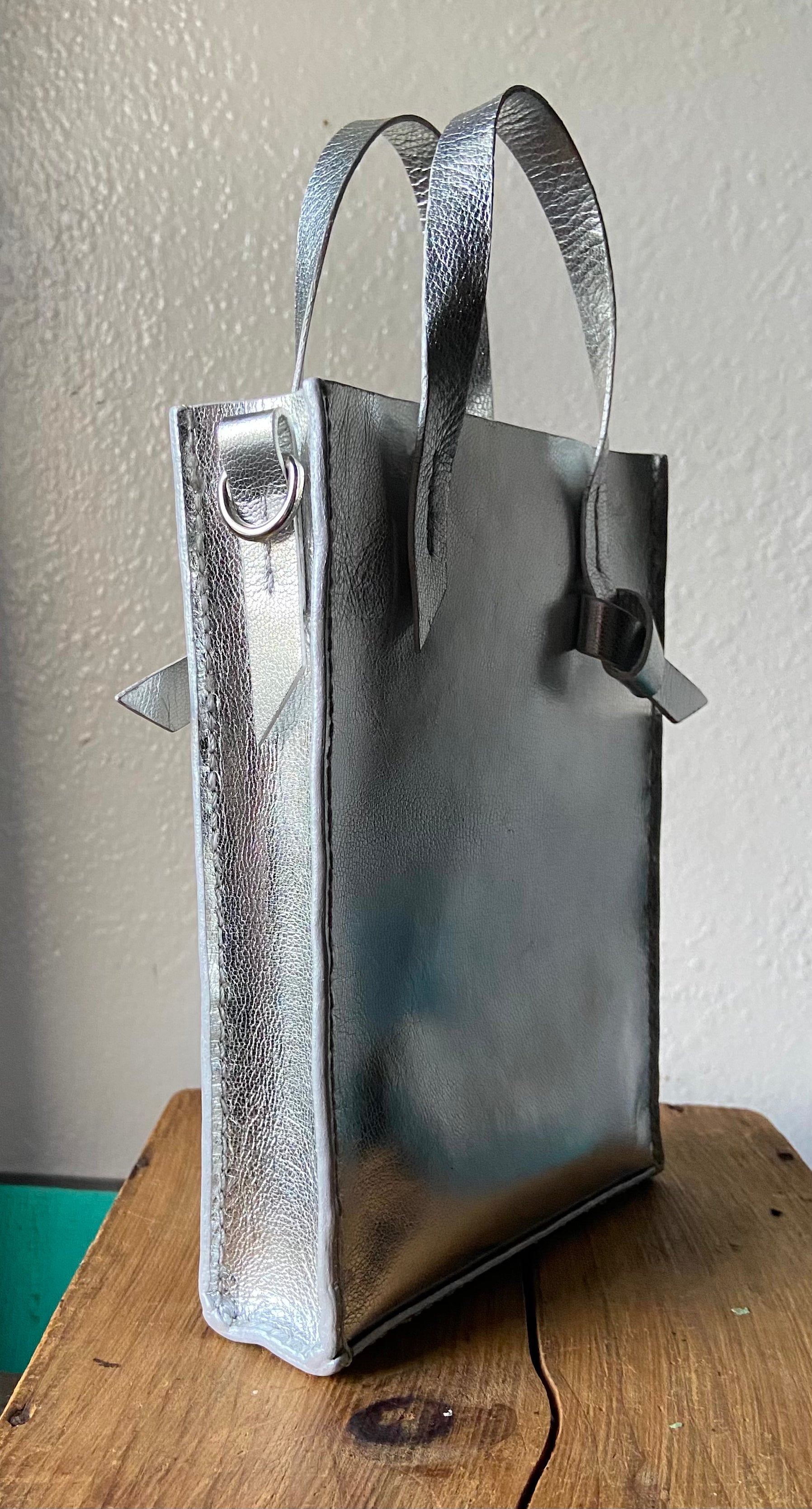 Mini Tie Tote in Metallic Silver