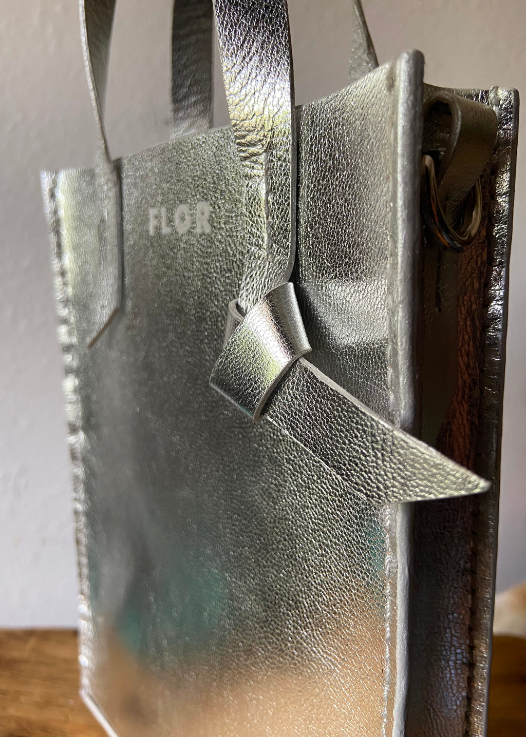 Mini Tie Tote in Metallic Silver