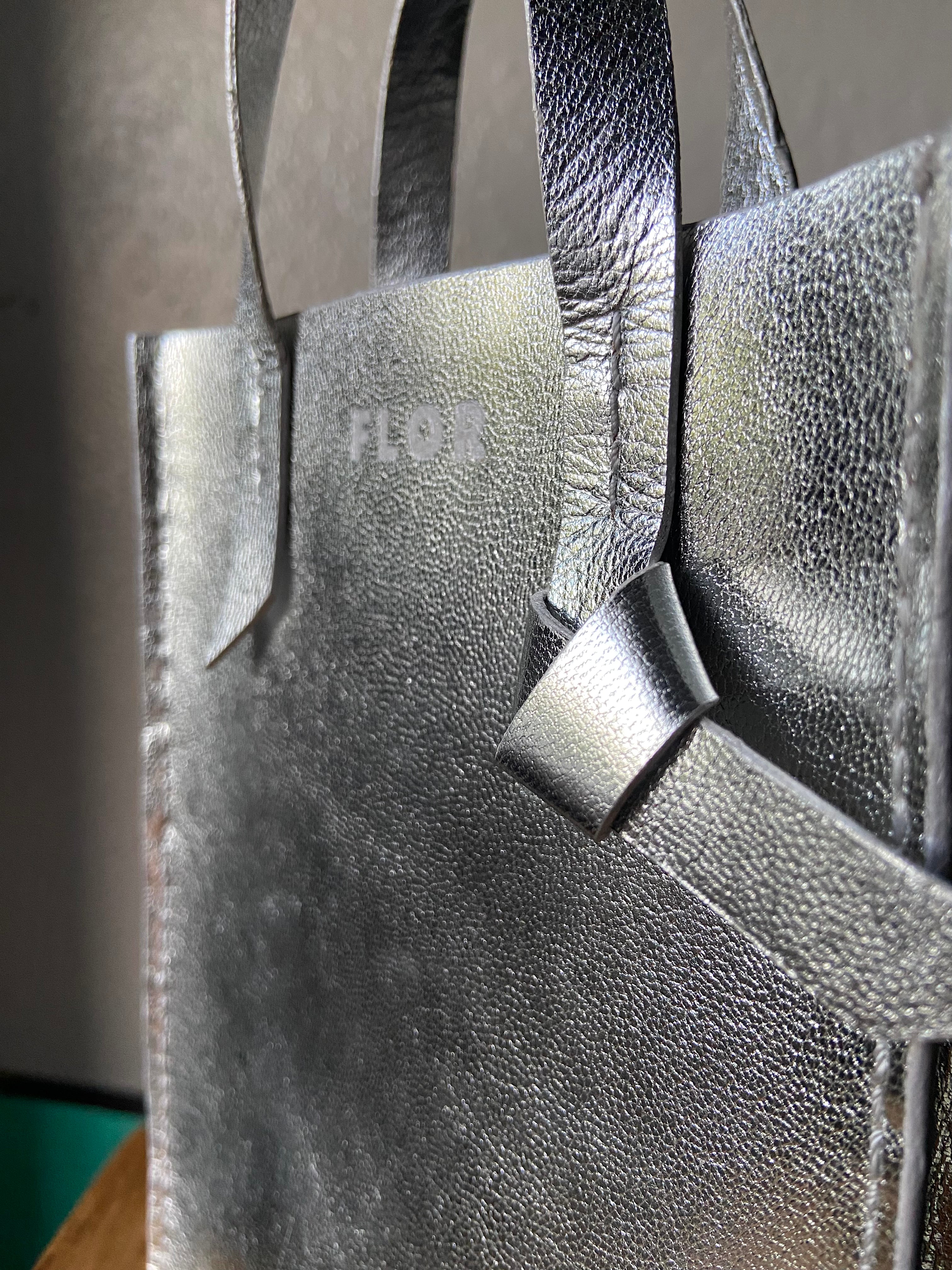 Mini Tie Tote in Metallic Silver