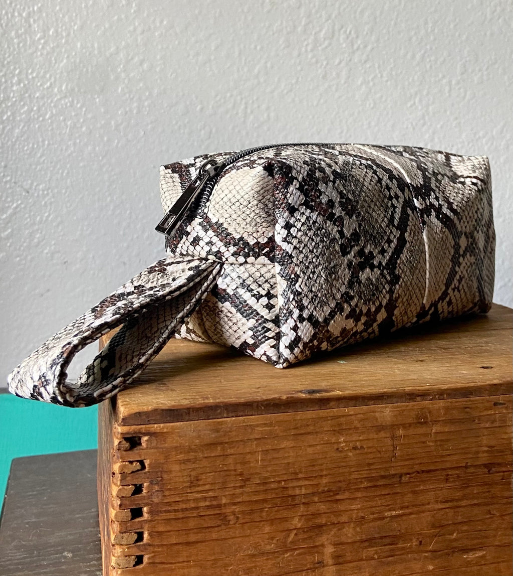 Soft Pouch Bag in Python Print Faux Leather
