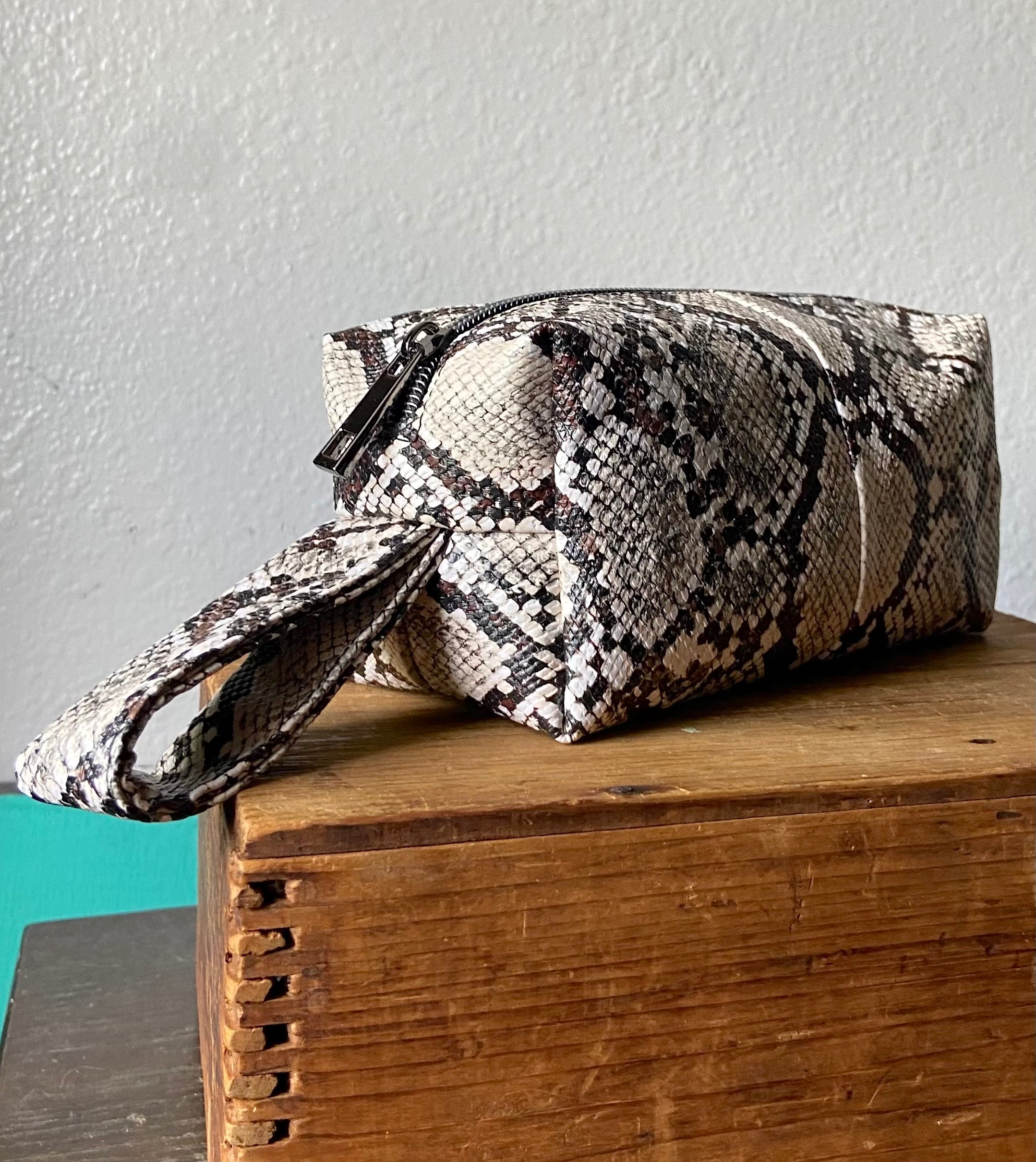 Soft Pouch Bag in Python Print Faux Leather