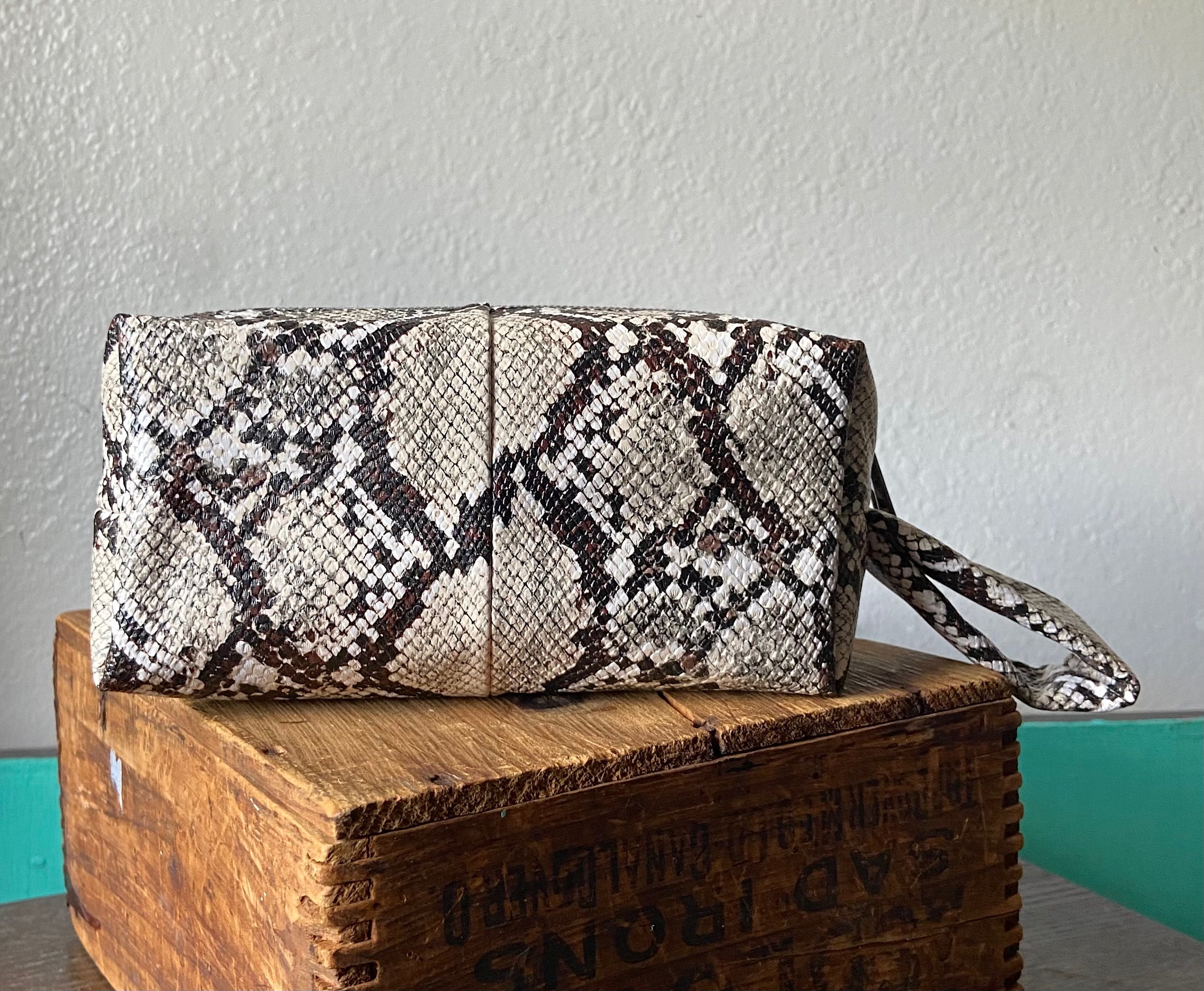 Soft Pouch Bag in Python Print Faux Leather
