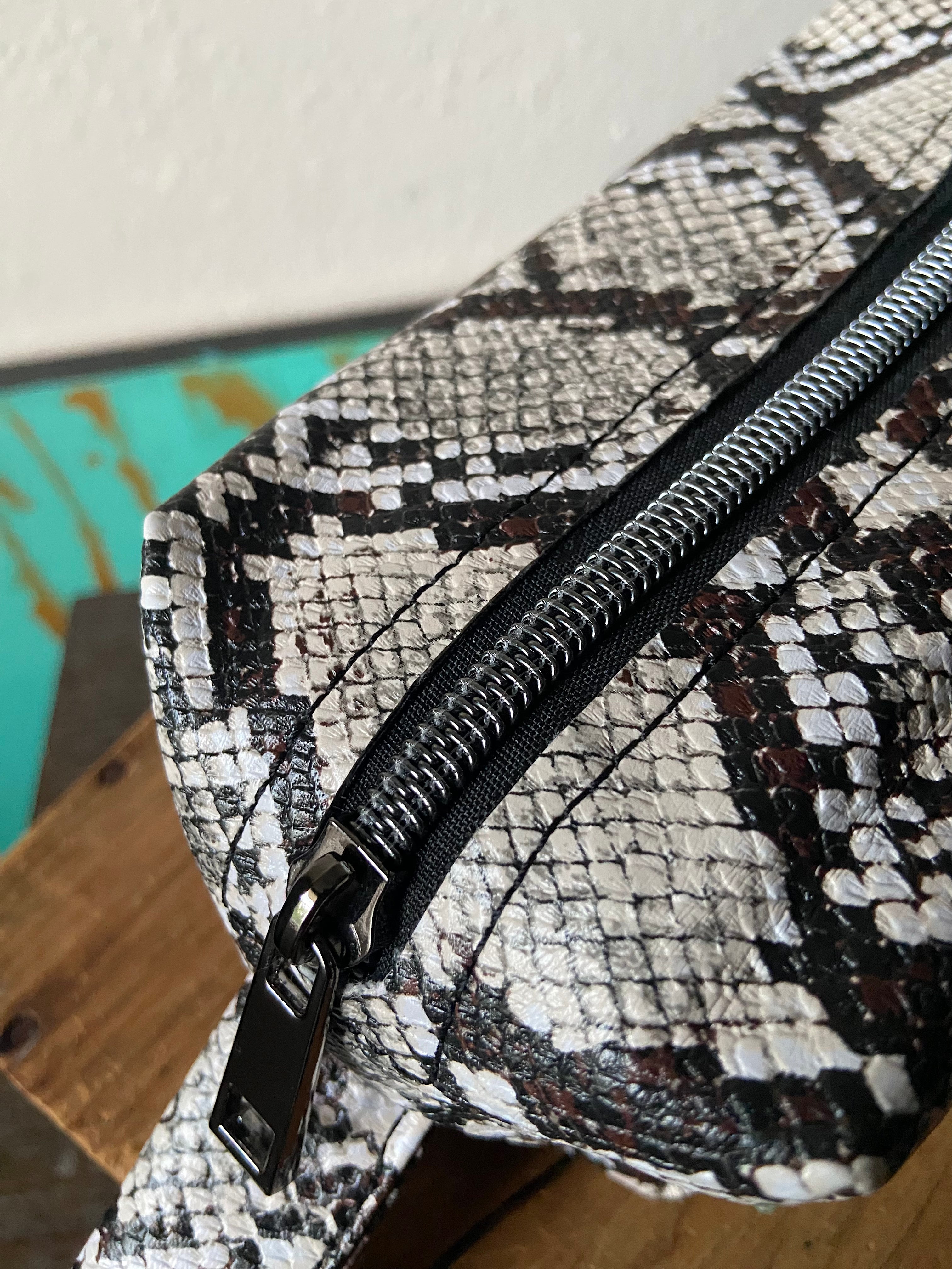 Soft Pouch Bag in Python Print Faux Leather