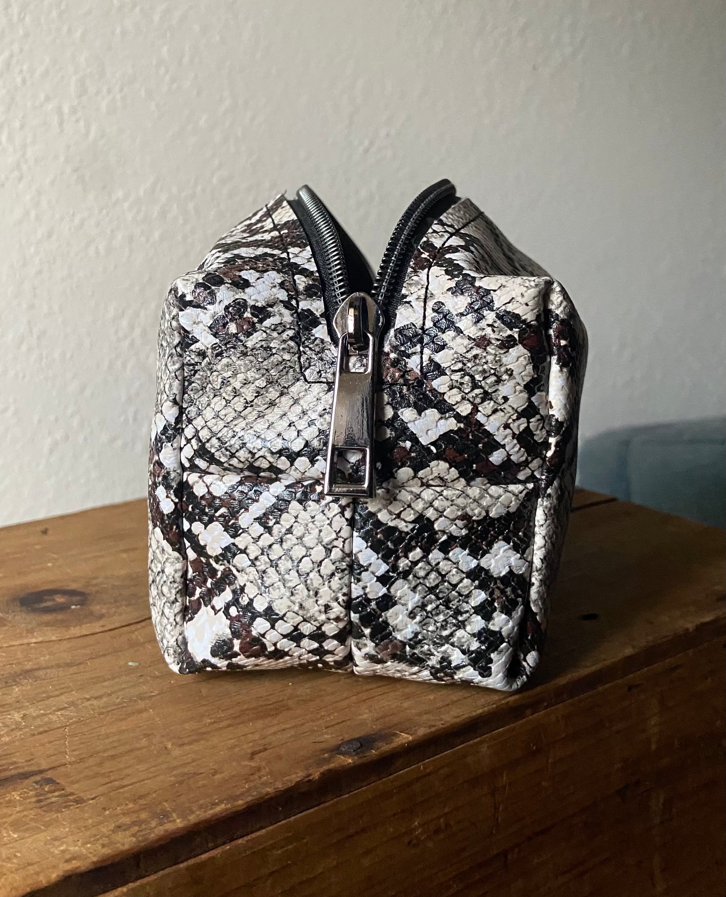 Soft Pouch Bag in Python Print Faux Leather