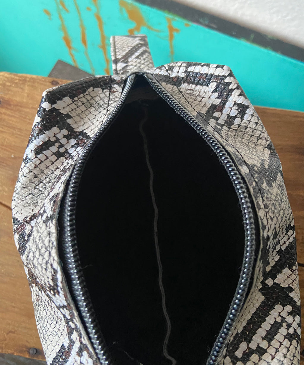 Soft Pouch Bag in Python Print Faux Leather