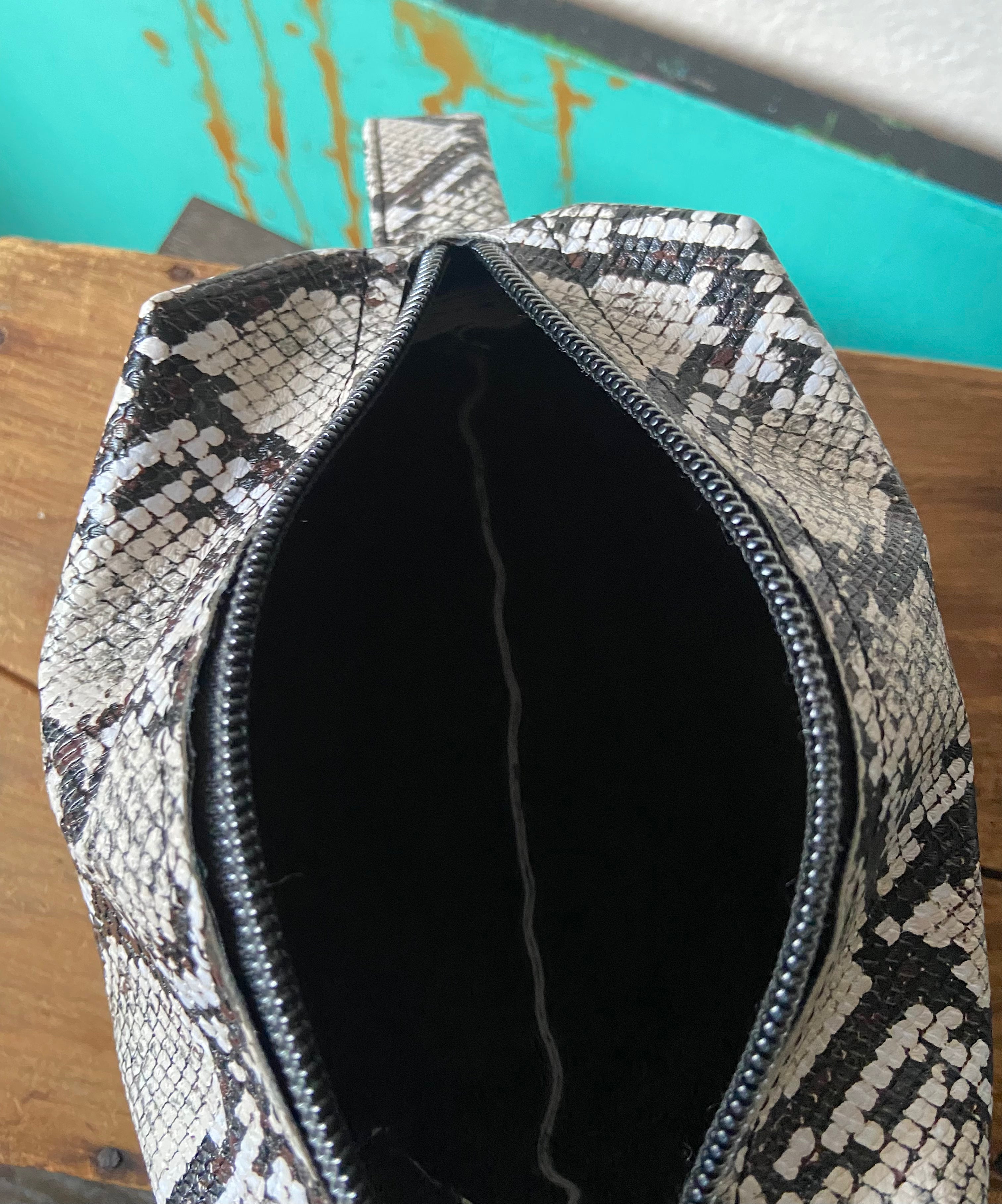 Soft Pouch Bag in Python Print Faux Leather