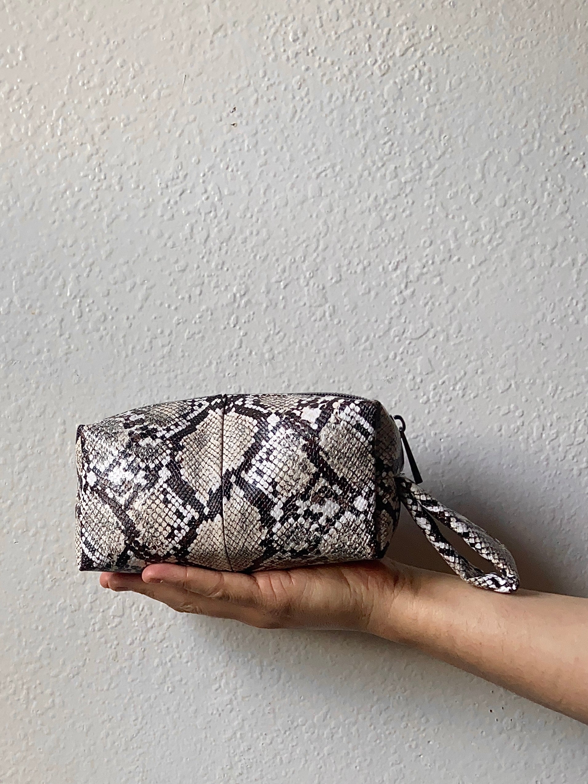 Soft Pouch Bag in Python Print Faux Leather